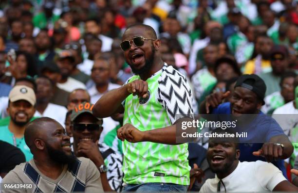 Fans of Nigeria during the International Friendly match between England and Nigeria at Wembley Stadium on June 2, 2018 in London, England.