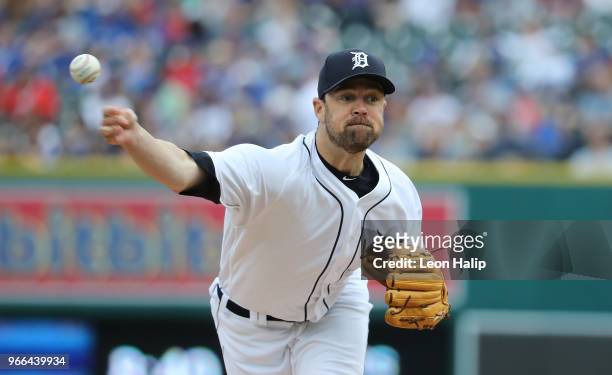 Louis Coleman of the Detroit Tigers pitches during the eighth inning of the game against the Toronto Blue Jays at Comerica Park on June 2, 2018 in...