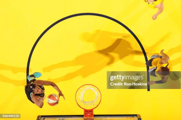 Marissa Coleman of the New York Liberty handles the ball against the Indiana Fever on June 2, 2018 at Bankers Life Fieldhouse in Indianapolis,...