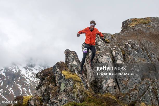 Michael Fischer from USA at The Arctic Triple - Lofoten Ultra-Trail on June 2, 2018 in Svolvar, Norway. Lofoten Ultra-Trail is one of three races...