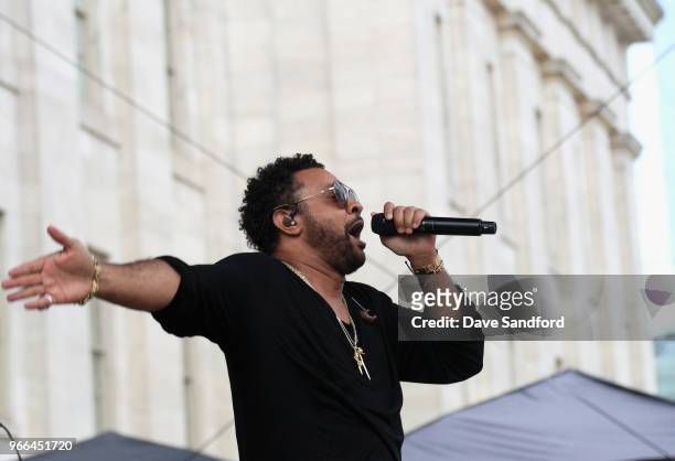 Musician Shaggy performs before Game Three of the 2018 NHL Stanley Cup Final between the Vegas Golden Knights and the Washington Capitals at Capital...