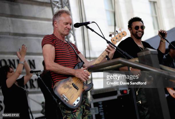 Musicians Shaggy and Sting perform before Game Three of the 2018 NHL Stanley Cup Final between the Vegas Golden Knights and the Washington Capitals...