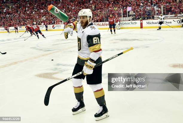 Jonathan Marchessault of the Vegas Golden Knights warms up prior to Game Three of the Stanley Cup Final against the Washington Capitals during the...