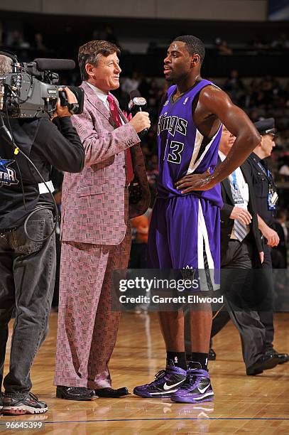 Sideline Reporter Craig Sager interviews Tyreke Evans of the Rookies following the T-Mobile Rookie Challenge on February 12, 2010 at the American...