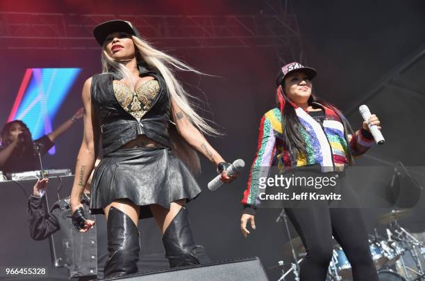 Spinderella, Pepa and Salt of Salt-n-Pepa perform on the Colossal Stage during Clusterfest at Civic Center Plaza and The Bill Graham Civic Auditorium...