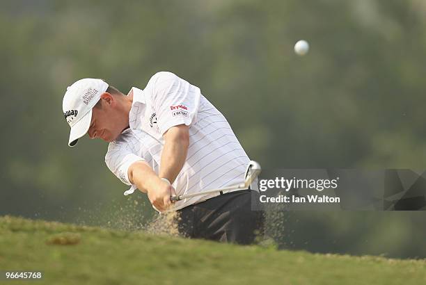 David Drysdale of Scotland in actionduring Round Three of the Avantha Masters held at The DLF Golf and Country Club on February 13, 2010 in New...