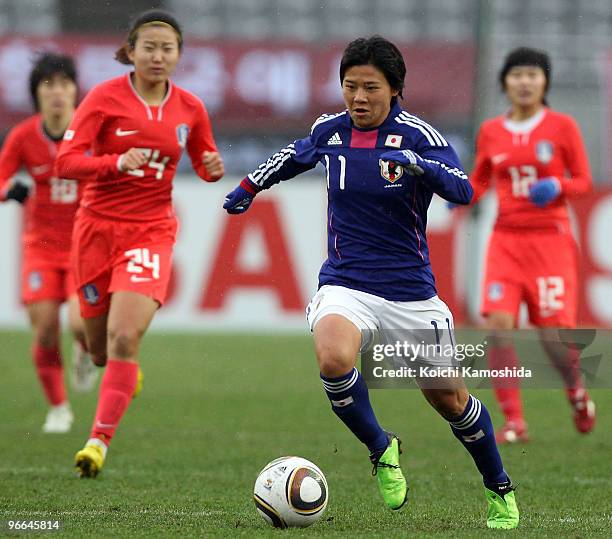 Shinobu Ohno of Japan in action during the East Asian Football Federation Women's Championship 2010 match between Japan and South Korea at Ajinomoto...