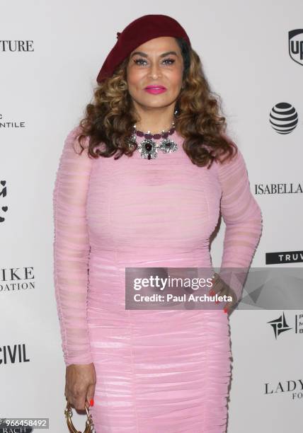 Fashion Designer Tina Knowles attends the Ladylike Foundation's 2018 Annual Women Of Excellence Scholarship Luncheon at The Beverly Hilton Hotel on...