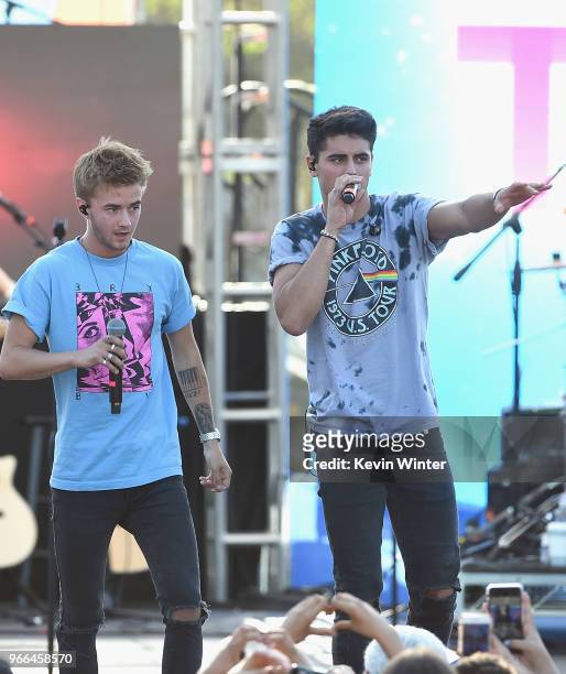 Jack Gilinsky and Jack Johnson of Jack & Jack perform live during the KIIS FM Wango Tango Village at the 2018 iHeartRadio Wango Tango by AT&T in Los...