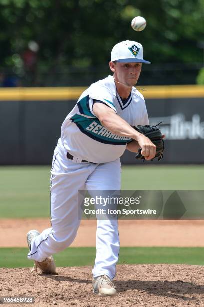 Wilmington pitcher Henry Ryan throws a pitch during the NCAA Baseball Greenville Regional between the Ohio State Buckeyes and the UNC Wilmington...