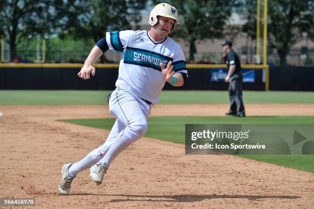 Wilmington catcher Ryan Jeffers rounds third during the NCAA Baseball Greenville Regional between the Ohio State Buckeyes and the UNC Wilmington...