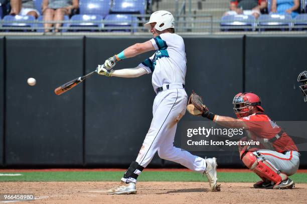 Wilmington outfielder Kep Brown gets a hit during the NCAA Baseball Greenville Regional between the Ohio State Buckeyes and the UNC Wilmington...