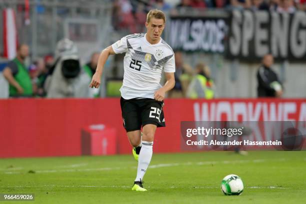 Nils Petersen of Germany runs with the ball during the International Friendly match between Austria and Germany at Woerthersee Stadion on June 2,...