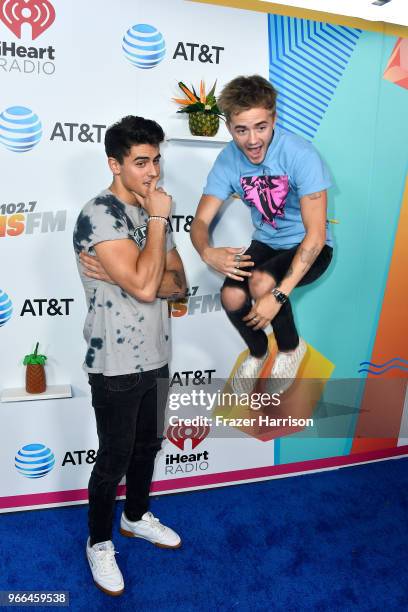 Jack Gilinsky and Jack Johnson of music group Jack & Jack attend iHeartRadio's KIIS FM Wango Tango by AT&T at Banc of California Stadium on June 2,...