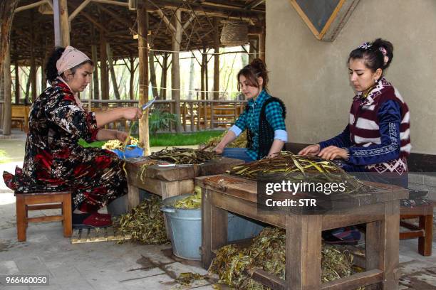 Picture taken on March 29, 2018 shows Zarif Mukhtarov's paper mill in the village of Koni Ghil, outside Samarkand. - The passage of time seems to...