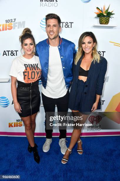 JoJo Fletcher, Jordan Rodgers, and Becca Tilley attend iHeartRadio's KIIS FM Wango Tango by AT&T at Banc of California Stadium on June 2, 2018 in Los...