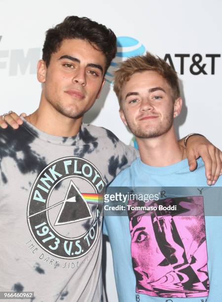 Jack Gilinsky and Jack Johnson of Jack & Jack arrive at the 2018 iHeartRadio Wango Tango by AT&T at Banc of California Stadium on June 2, 2018 in Los...