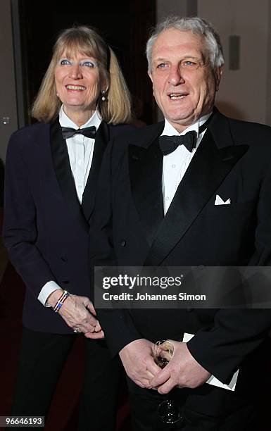 Josef Joffe and his wife arrive for the Hubert Burda Birthday Reception at Munich royal palace on February 12, 2010 in Munich, Germany.