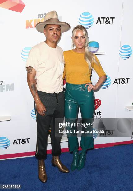 Evan Ross and Ashlee Simpson arrive at the 2018 iHeartRadio Wango Tango by AT&T at Banc of California Stadium on June 2, 2018 in Los Angeles,...