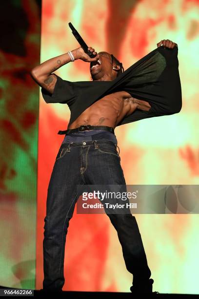 Travis Scott performs onstage during Day 2 of 2018 Governors Ball Music Festival at Randall's Island on June 2, 2018 in New York City.