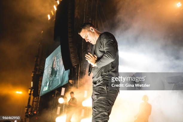 Austarlien singer Winston McCall of Parkway Drive performs live on stage during Rock am Ring at Nuerburgring on JUNE 2, 2018 in Nuerburg, Germany.