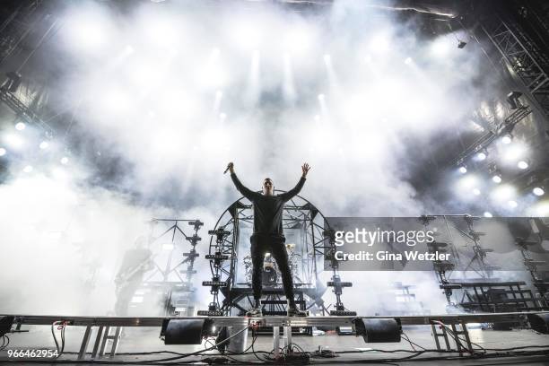 Austarlien singer Winston McCall of Parkway Drive performs live on stage during Rock am Ring at Nuerburgring on JUNE 2, 2018 in Nuerburg, Germany.