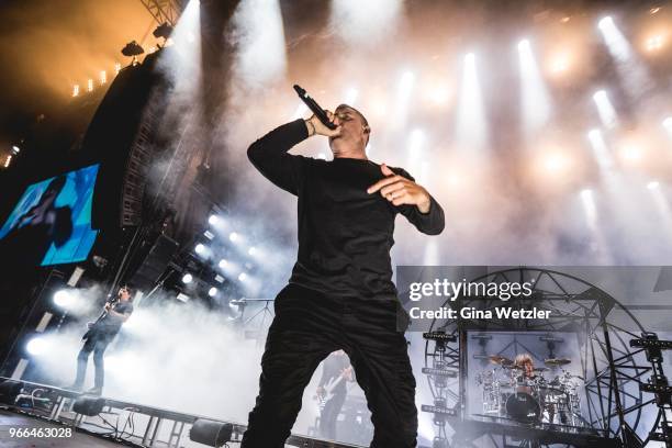 Austarlien singer Winston McCall of Parkway Drive performs live on stage during Rock am Ring at Nuerburgring on JUNE 2, 2018 in Nuerburg, Germany.