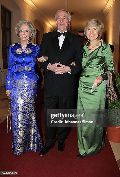 Isa von Hardenberg, Andreas von Hardenberg and Friede Springer arrive for the Hubert Burda Birthday Reception at Munich royal palace on February 12,...