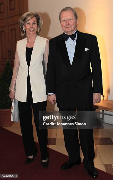 Wolfgang Porsche and Claudia Huebner arrive for the Hubert Burda Birthday Reception at Munich royal palace on February 12, 2010 in Munich, Germany.