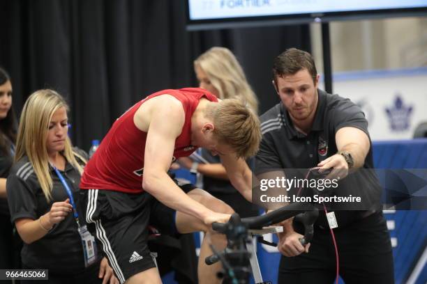 Jack Drury completes the Wingate cycle test during the NHL Scouting Combine on June 2, 2018 at HarborCenter in Buffalo, New York.