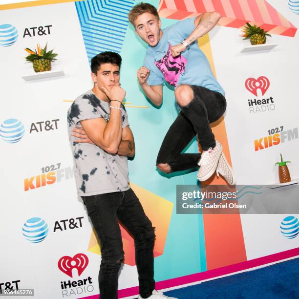 Jack Gilinsky and Jack Johnson of Jack & Jack arrive for iHeartRadio's KIIS FM Wango Tango By AT&T at Banc of California Stadium on June 2, 2018 in...