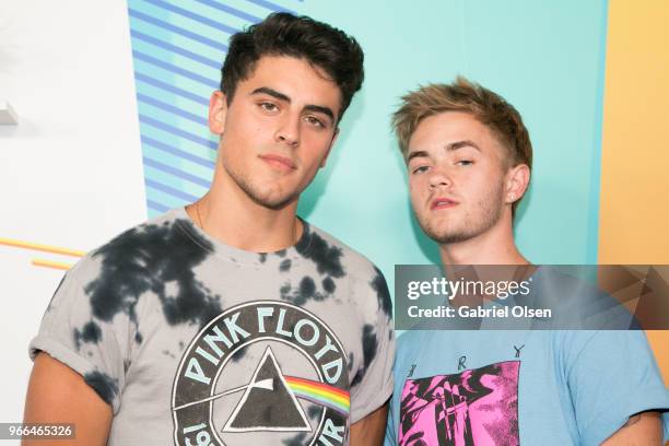 Jack Gilinsky and Jack Johnson of Jack & Jack arrive for iHeartRadio's KIIS FM Wango Tango By AT&T at Banc of California Stadium on June 2, 2018 in...