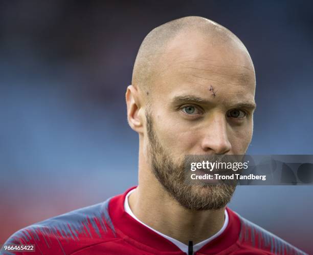 Tore Reginiussen of Norway before International Friendly between Iceland v Norway at Laugardalsvollur National Stadium on June 2, 2018 in Reykjavik,...