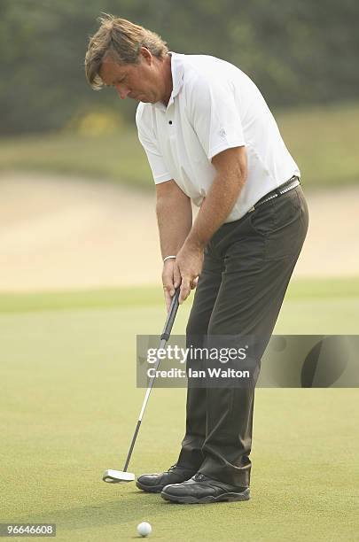 Barry Lane of England in action during Round Three of the Avantha Masters held at The DLF Golf and Country Club on February 13, 2010 in New Delhi,...