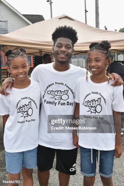 Jayla Fouse,Disney Actor Kamil McFadden and London Fouse attend McFadden Youth Foundation Kickoff Kick Ball & Family Fun Event at Mundy's Mill High...