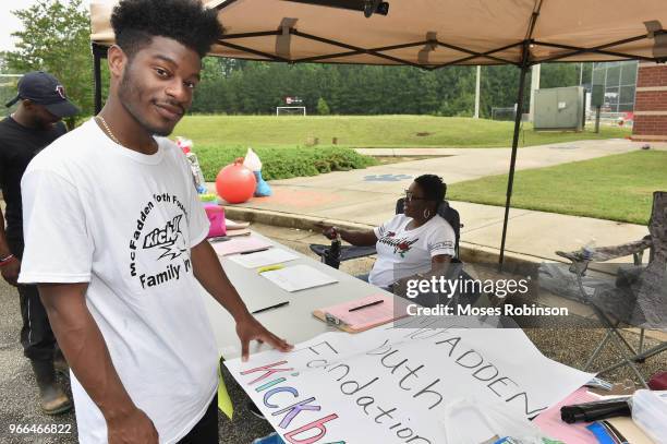 Disney Actor Kamil McFadden attends his McFadden Youth Foundation Kickoff Kick Ball & Family Fun Event at Mundy's Mill High School on June 2, 2018 in...