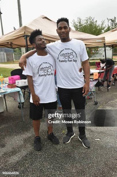 Disney Actor Kamil McFadden with his brother Kimario McFadden attend McFadden Youth Foundation Kickoff Kick Ball & Family Fun Event at Mundy's Mill...