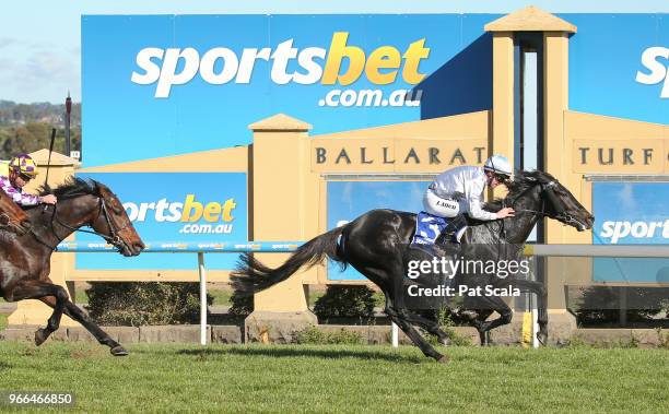 Chesterton ridden by John Allen wins the Eureka Concrete SV Maiden Plate at Sportsbet-Ballarat Racecourse on June 03, 2018 in Ballarat, Australia.