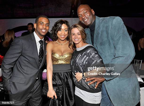 Player Chris Paul, Jada Crawley, Yvette Prieto, and Michael Jordan attend the Exclusive FABULOUS 23 Dinner hosted by Jordan Brand during All-Star...