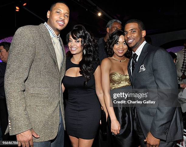 Player Carmelo Anthony, TV personality LaLa Vazquez, Jada Crawley, and NBA player Chris Paul attend the Exclusive FABULOUS 23 Dinner hosted by Jordan...
