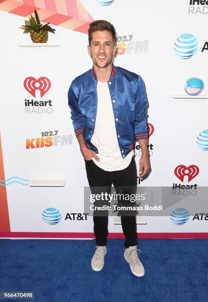 Jordan Rodgers arrives at the 2018 iHeartRadio Wango Tango by AT&T at Banc of California Stadium on June 2, 2018 in Los Angeles, California.