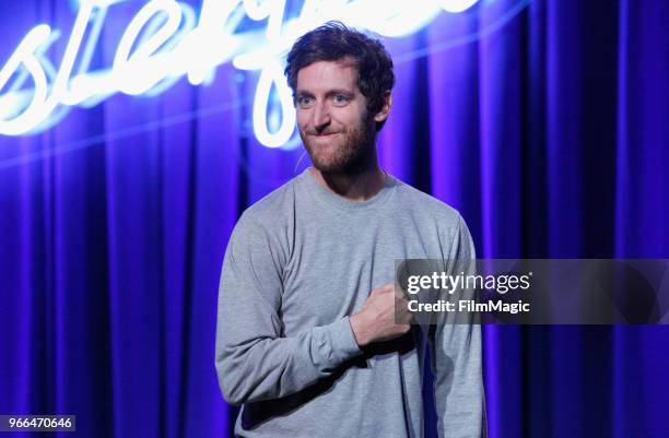 Thomas Middleditch performs onstage in the Larkin Comedy Club during Clusterfest at Civic Center Plaza and The Bill Graham Civic Auditorium on June...