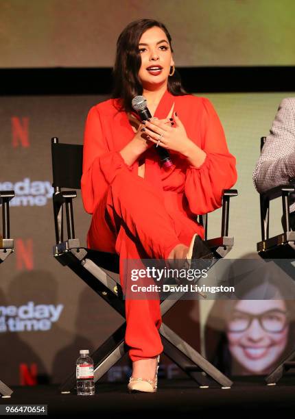 Actress Isabella Gomez appears on stage at the #NETFLIXFYSEE event for "One Day at a Time" at Netflix FYSEE at Raleigh Studios on June 2, 2018 in Los...