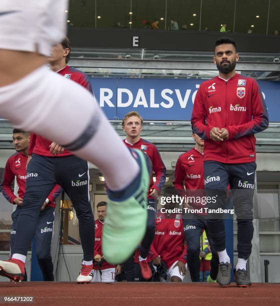 Mats Moeller Daehli, Ghayas Zahid, Ola Kamara of Norway before International Friendly between Iceland v Norway at Laugardalsvollur National Stadium...