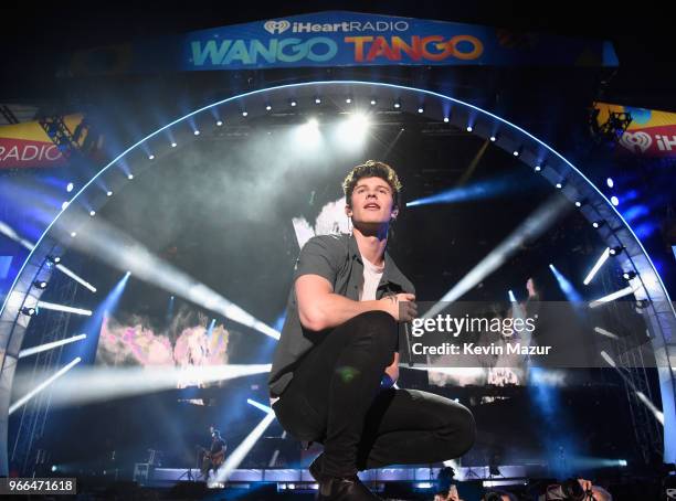 Shawn Mendes performs onstage during the 2018 iHeartRadio Wango Tango by AT&T at Banc of California Stadium on June 2, 2018 in Los Angeles,...