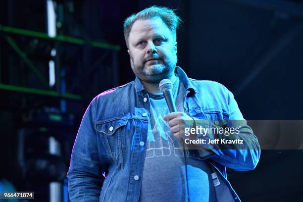 Forrest Shaw performs on the Colossal Stage during Clusterfest at Civic Center Plaza and The Bill Graham Civic Auditorium on June 2, 2018 in San...