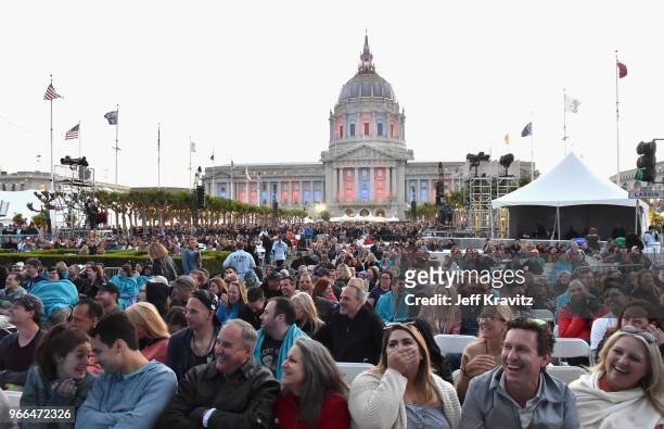 Festivalgoers attend Clusterfest at Civic Center Plaza and The Bill Graham Civic Auditorium on June 2, 2018 in San Francisco, California.