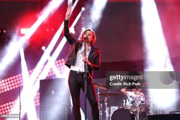 Luke Hemmings of music group 5 Seconds of Summer performs onstage during the 2018 iHeartRadio Wango Tango by AT&T at Banc of California Stadium on...