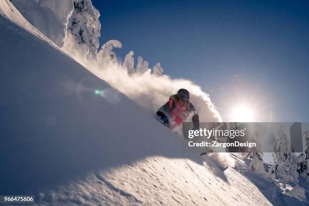 skiën poeder - extreem skiën stockfoto's en -beelden