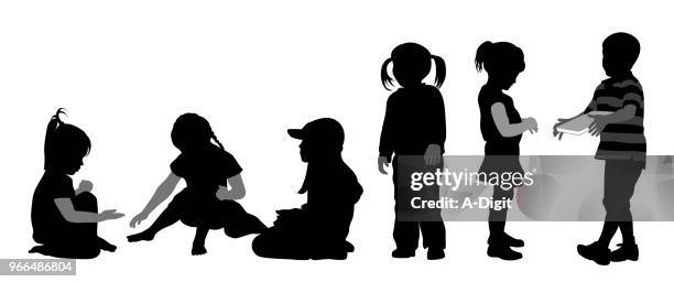 stockillustraties, clipart, cartoons en iconen met vrienden van de kleuterschool - meisjes